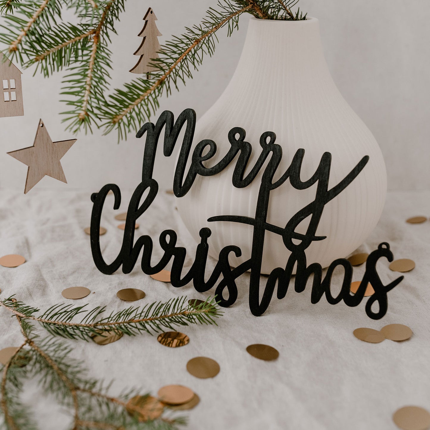 Lettres en relief en bois Merry Christmas en Noir